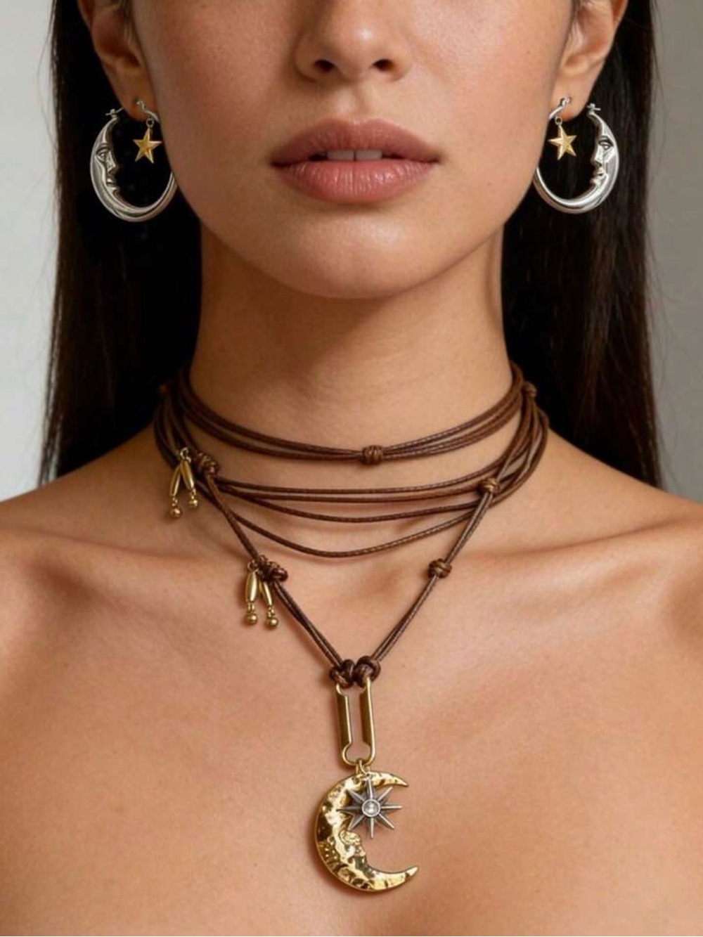Moon & Star Celestial Boho Choker Necklace - Picture 3 of 3